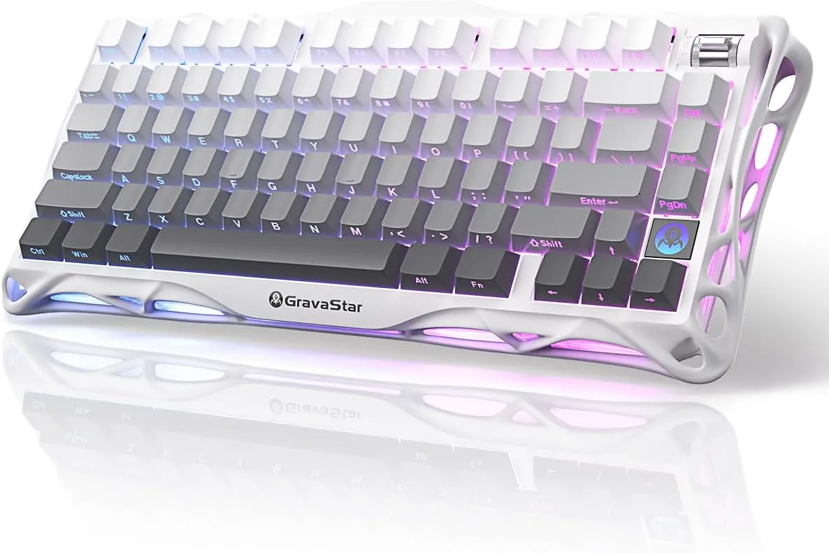 GravaStar Computer Peripheral Devices, Mercury,K1 75% Wireless Mechanical Gaming Keyboard, Aluminum Alloy Exoskeleton Design, Gasket Custom Keyboard Hot-Swap Socket, Linear Switches, RGB Backlit