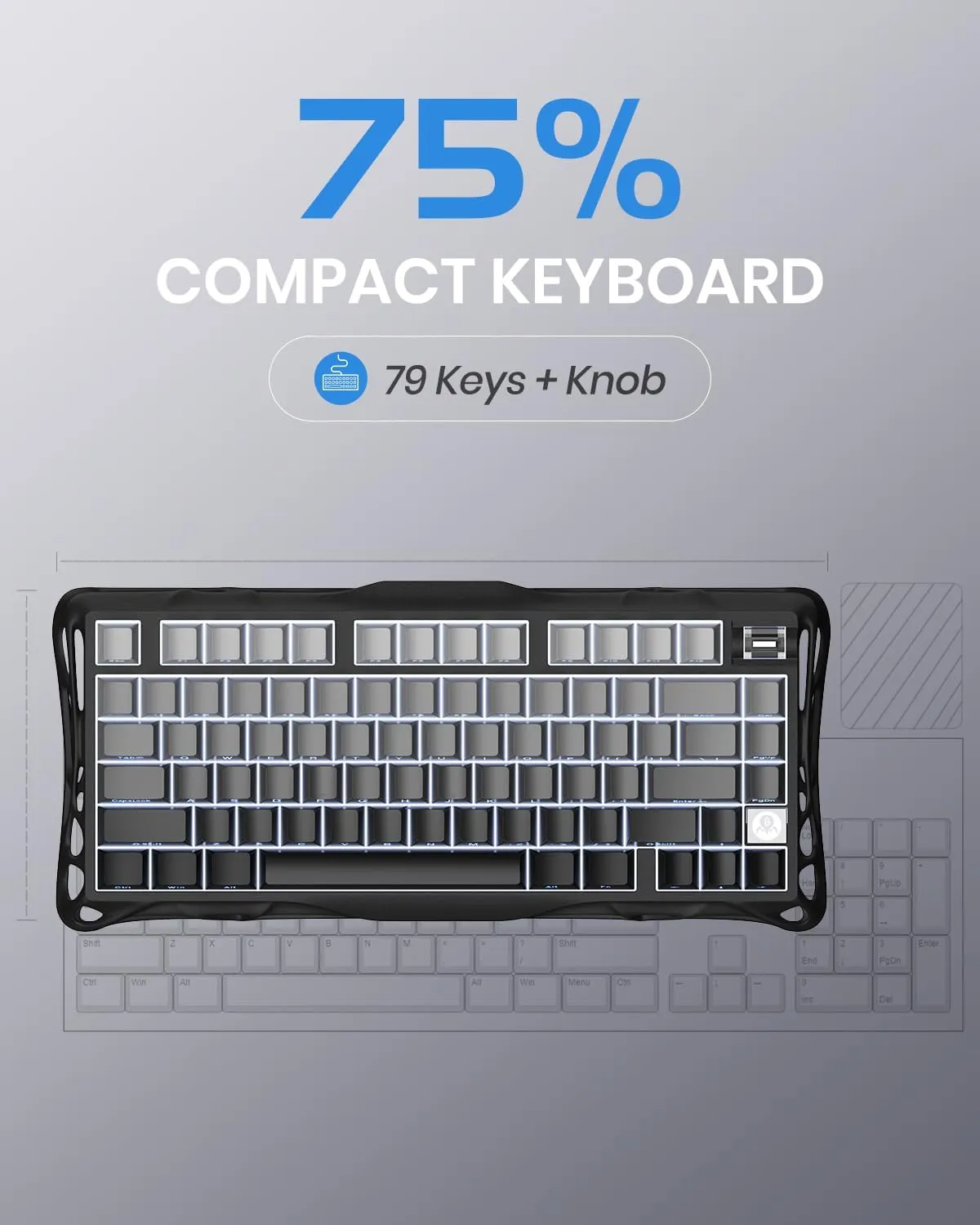 GravaStar Mercury K1 75% Wireless Mechanical Gaming Keyboard, Aluminum Alloy Exoskeleton Design, Gasket Compact Custom Keyboard Hot-Swap Socket, Linear Switches, with RGB Backlit & Frame