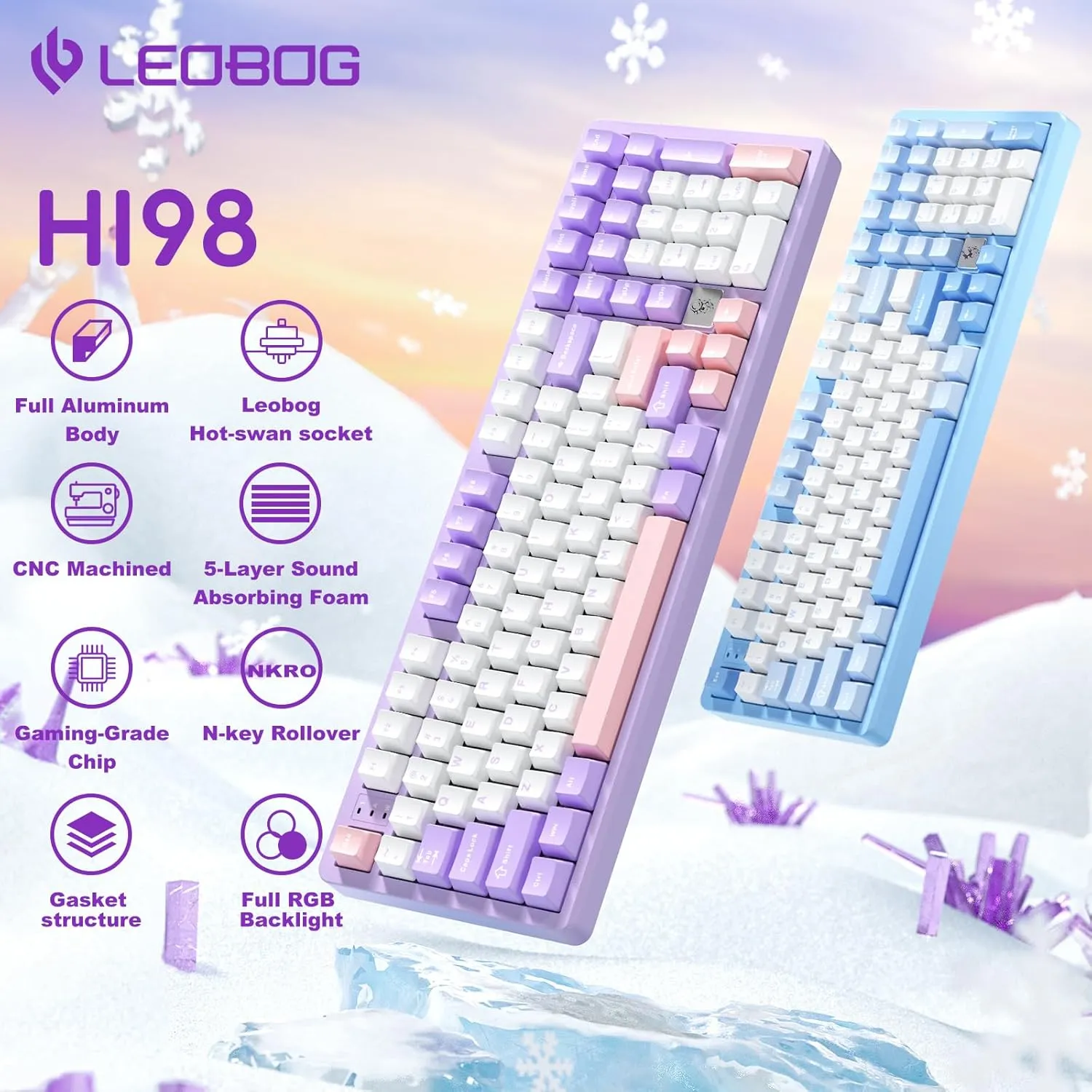 Hi98 Keyboard, Aluminum Mechanical Gaming Keyboard, Wired Creamy Keyboards with Number Pad Gasket Structure, Hot-Swap Custom Keybaord RGB Backlit for Win Mac PC Gamer - Blue, Star Vector Switch