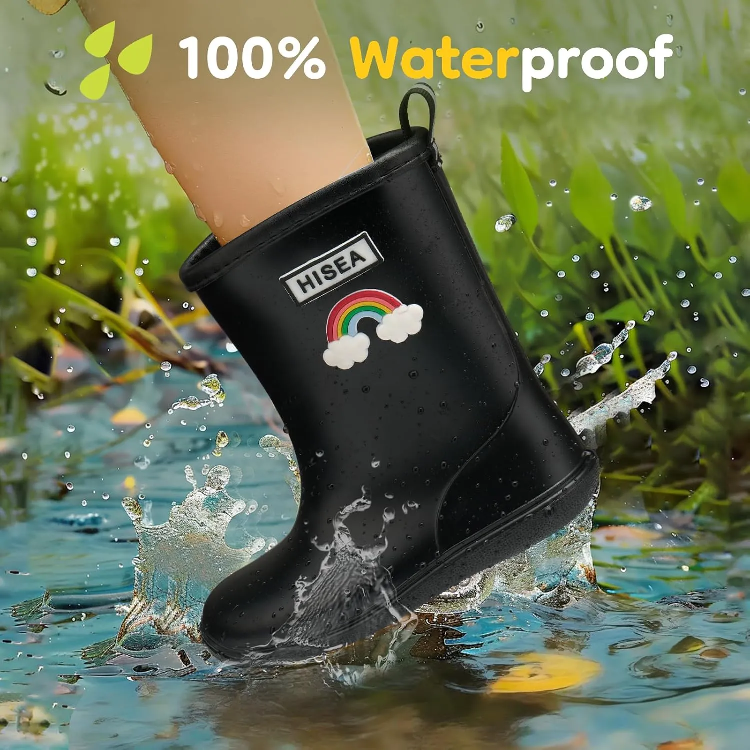 HISEA Toddler Rain Boots Waterproof, Baby Kids Short Rubber Rain Shoes Lightweight for Boys Girls