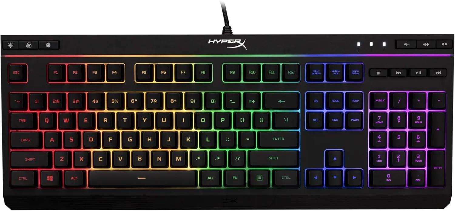 HyperX Alloy Core RGB LED Xbox PlayStation PC Gaming Keyboard Full Size Backlit Wired Tactile Anti-Ghosting Silent Quiet Keys English Layout Durable Frame for Gamer Computer Setup - Black (Renewed)