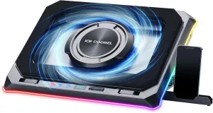 ICE COOREL Gaming Laptop Cooling Pad with Powerful Turbofan, RGB Laptop Cooler Stand with 8 Height Adjustable, Laptop Fan Cooling Pad for Laptop 15-21 Inches, Infinitely Variable Speed, LCD Screen