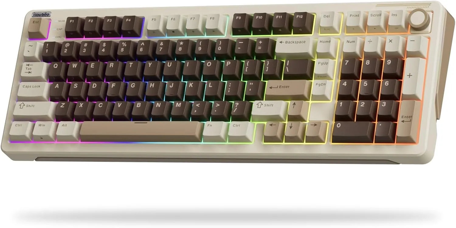 iLovBee B98 Wireless Mechanical Keyboard with Knob, Creamy RGB Gaming Keyboard w/Number Pad, Bluetooth/2.4Ghz/USB Wired Full Size Custom Keyboards for Win/Mac, Gasket Hot Swappable Linear Switches