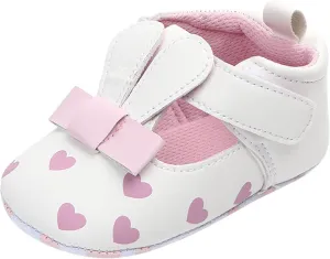 Infant 3D Rabbit Ears Girls Cute PU Love Print Flat Shoes Baby Shoes Non Slip Ankle Sneakers for Baby Girl Toddler Shoes