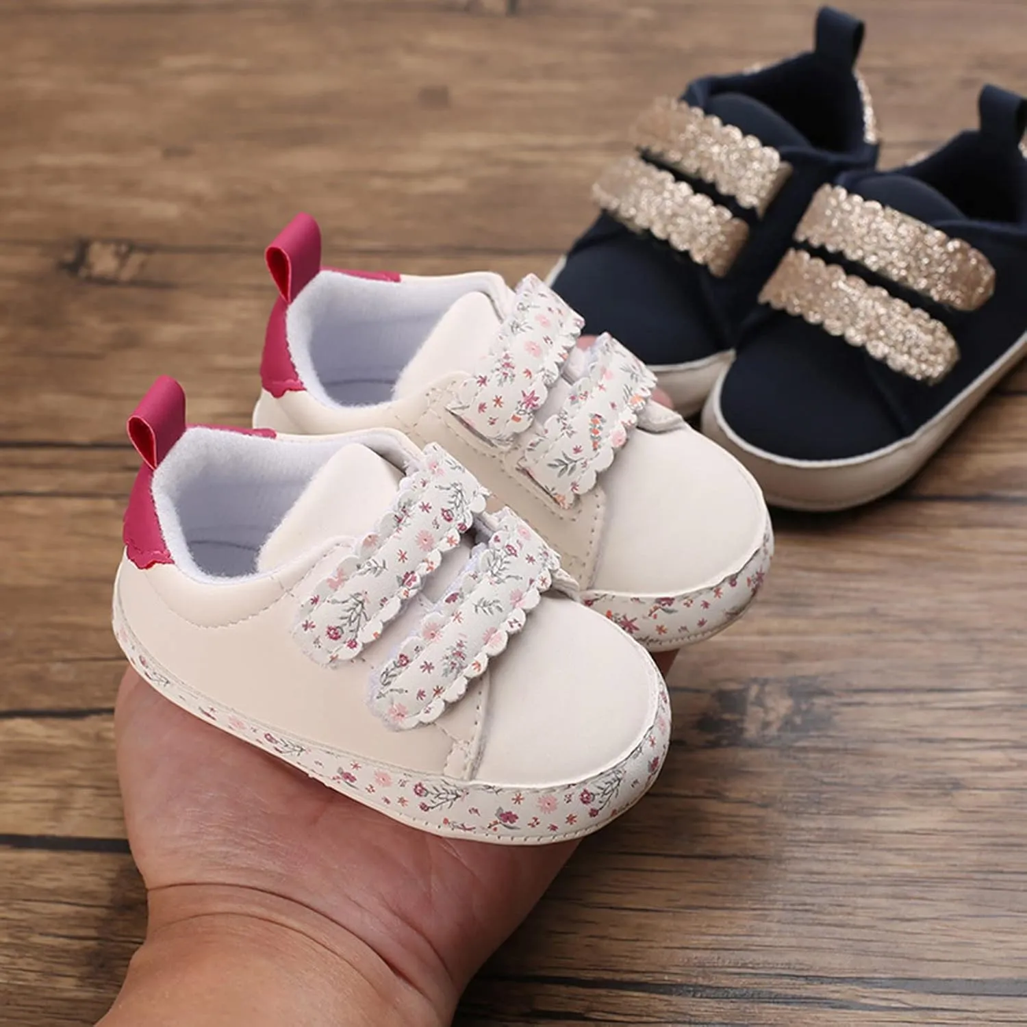 Infant Baby First Walking Shoes Toddlers Flat Bottom Non Slip Soft Sole Round Toe Comfortable Slip On Sports Shoes