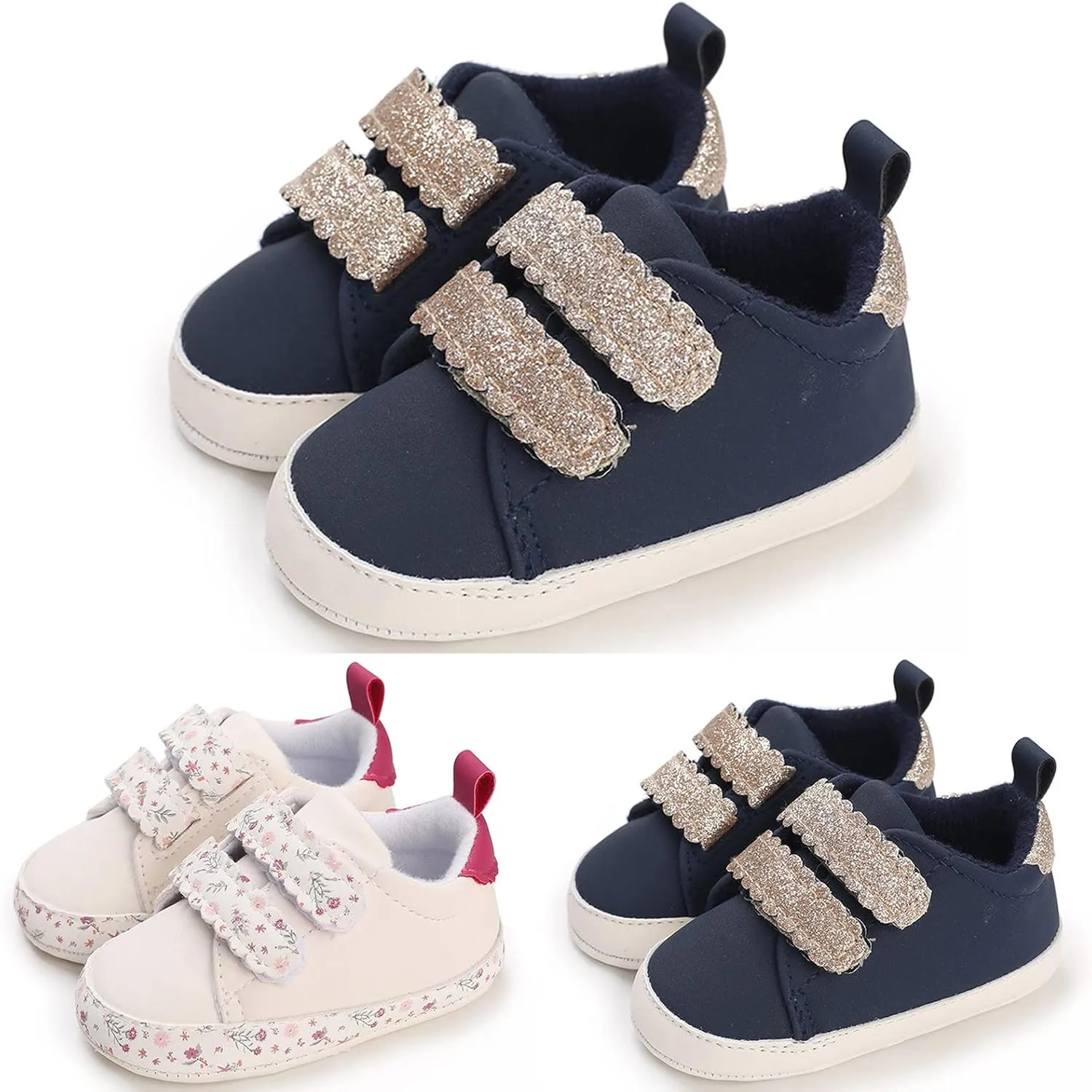 Infant Baby First Walking Shoes Toddlers Flat Bottom Non Slip Soft Sole Round Toe Comfortable Slip On Sports Shoes