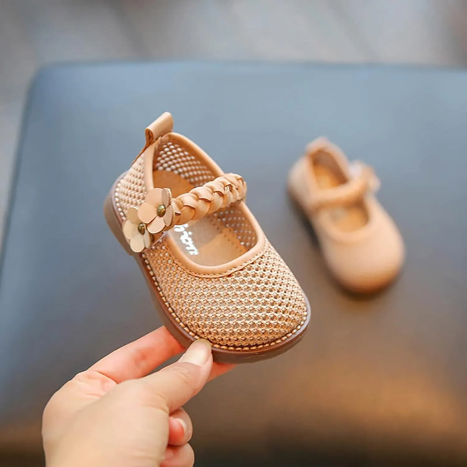 Infant Baby Girls Lightweight Princess Sandals Flower Pattern Woven Sandals Breathable Casual First Walking Shoes