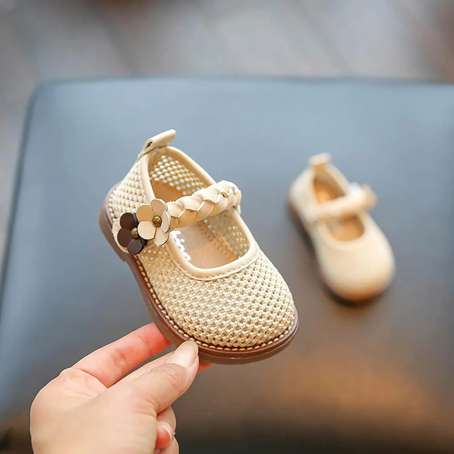 Infant Baby Girls Lightweight Princess Sandals Flower Pattern Woven Sandals Breathable Casual First Walking Shoes