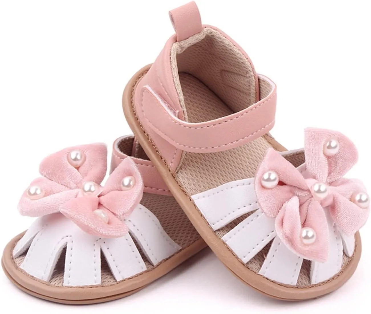 Infant Baby Girls Rome Sandals Baby Wedding Dress Flat Shoes Newborn Pearl Bow crib First Walkers PreWalkers Shoes