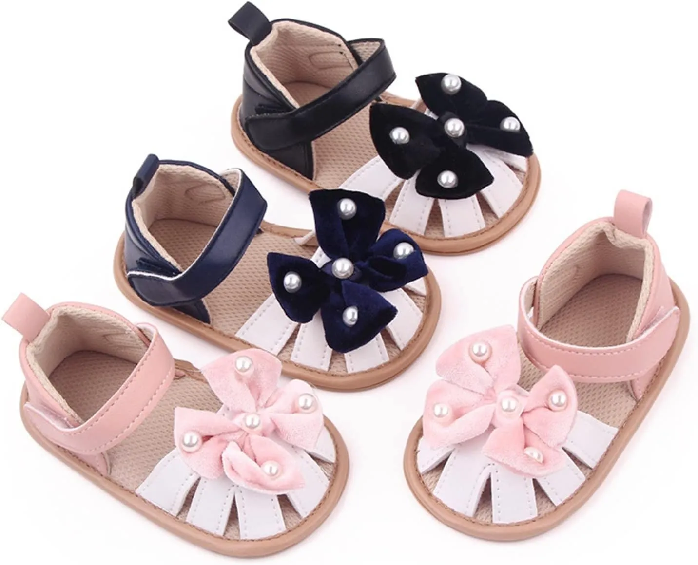 Infant Baby Girls Rome Sandals Baby Wedding Dress Flat Shoes Newborn Pearl Bow crib First Walkers PreWalkers Shoes