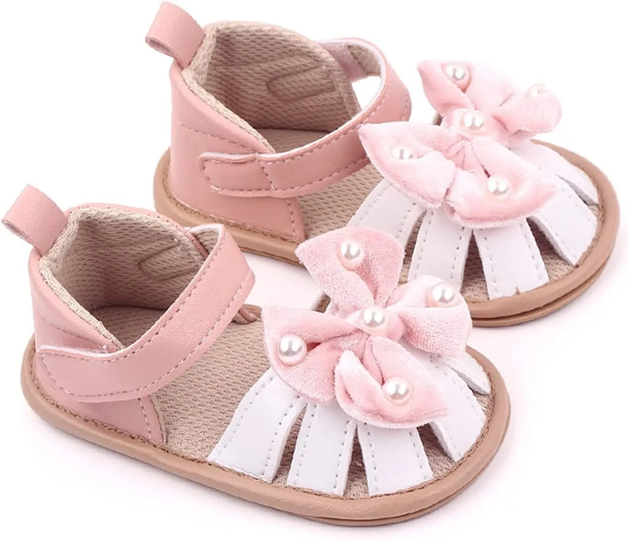 Infant Baby Girls Rome Sandals Baby Wedding Dress Flat Shoes Newborn Pearl Bow crib First Walkers PreWalkers Shoes