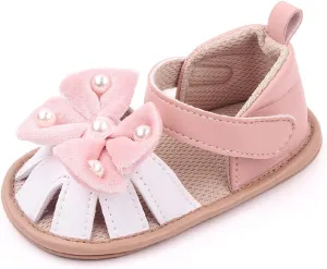 Infant Baby Girls Rome Sandals Baby Wedding Dress Flat Shoes Newborn Pearl Bow crib First Walkers PreWalkers Shoes