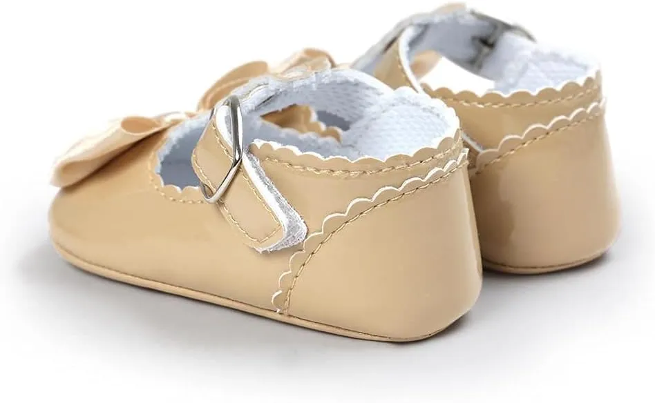 Infant Baby Girls Soft Sole Bowknot Wedding Dress Mary Jane Flat Prewalker Newborn Light Baby Sneaker Shoe 0-18M