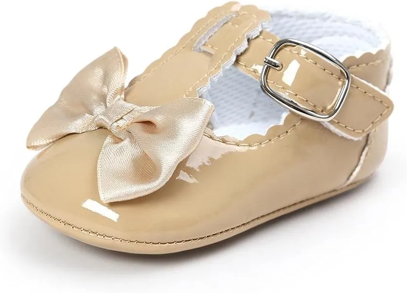 Infant Baby Girls Soft Sole Bowknot Wedding Dress Mary Jane Flat Prewalker Newborn Light Baby Sneaker Shoe 0-18M