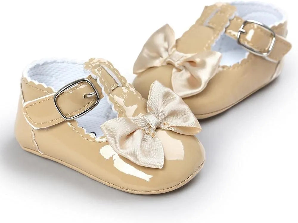 Infant Baby Girls Soft Sole Bowknot Wedding Dress Mary Jane Flat Prewalker Newborn Light Baby Sneaker Shoe 0-18M