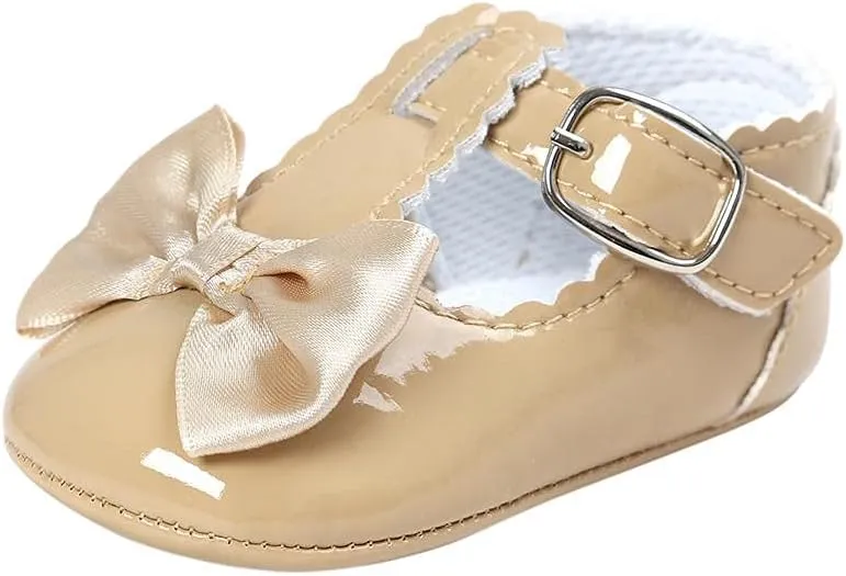 Infant Baby Girls Soft Sole Bowknot Wedding Dress Mary Jane Flat Prewalker Newborn Light Baby Sneaker Shoe 0-18M