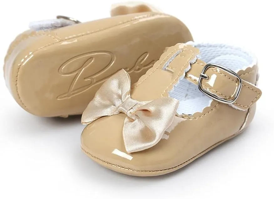 Infant Baby Girls Soft Sole Bowknot Wedding Dress Mary Jane Flat Prewalker Newborn Light Baby Sneaker Shoe 0-18M