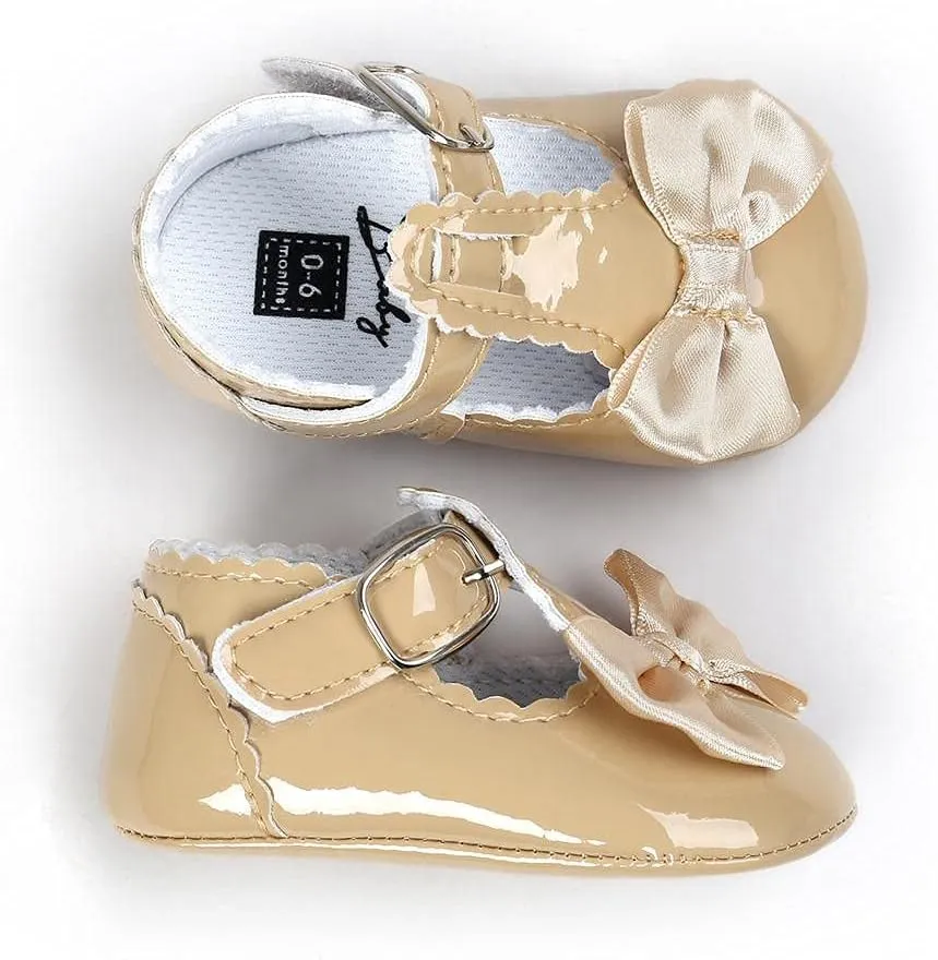 Infant Baby Girls Soft Sole Bowknot Wedding Dress Mary Jane Flat Prewalker Newborn Light Baby Sneaker Shoe 0-18M