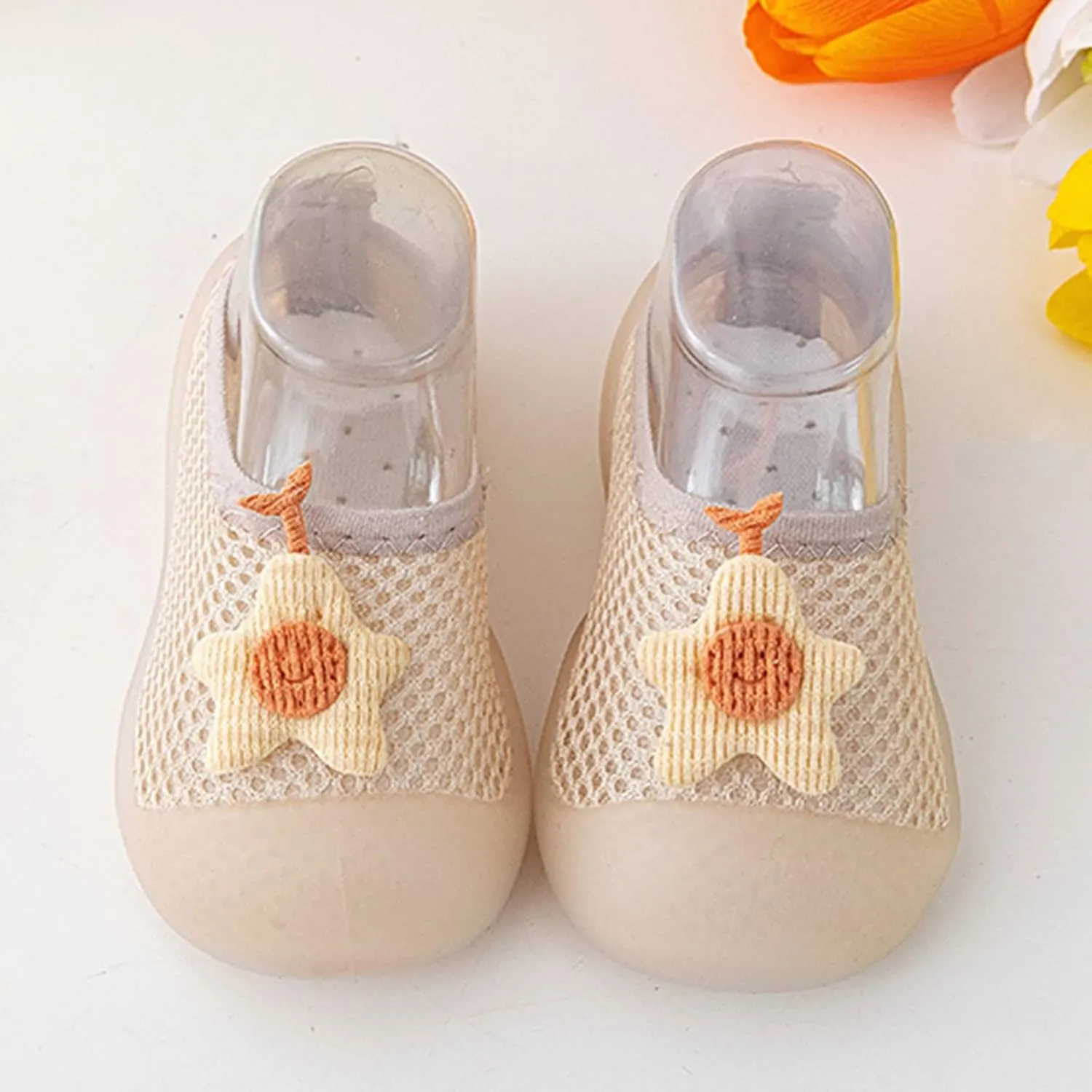 Infant Boys Girls Animal Print Cartoon Socks Shoes Toddler Mesh Floor Socks Non Slip Prewalker Shoes Rattle Shoes