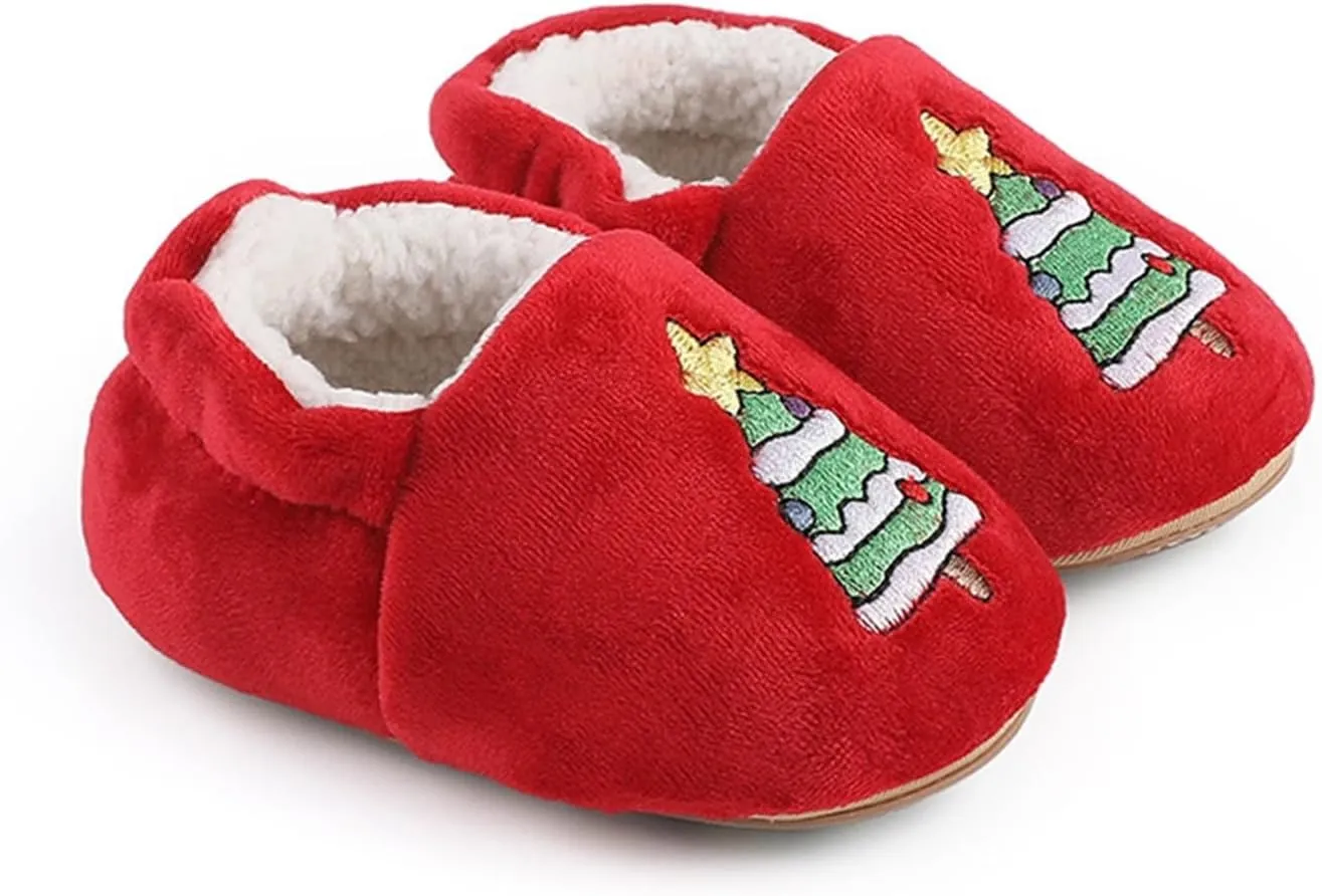 Infant Christmas Booties Soft Baby Santa Winter Warm Slippers Snow Boots Shoes Christmas Tree Prints House Slipper