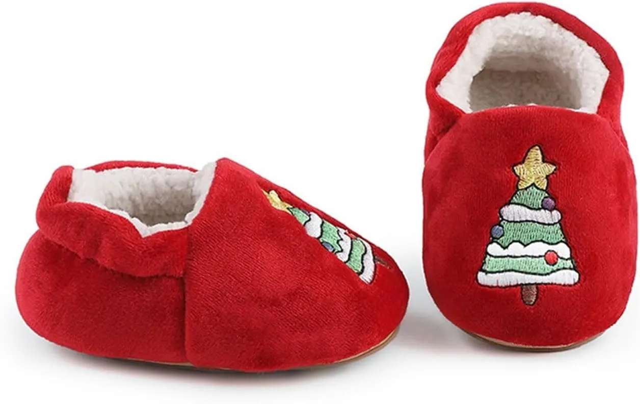 Infant Christmas Booties Soft Baby Santa Winter Warm Slippers Snow Boots Shoes Christmas Tree Prints House Slipper