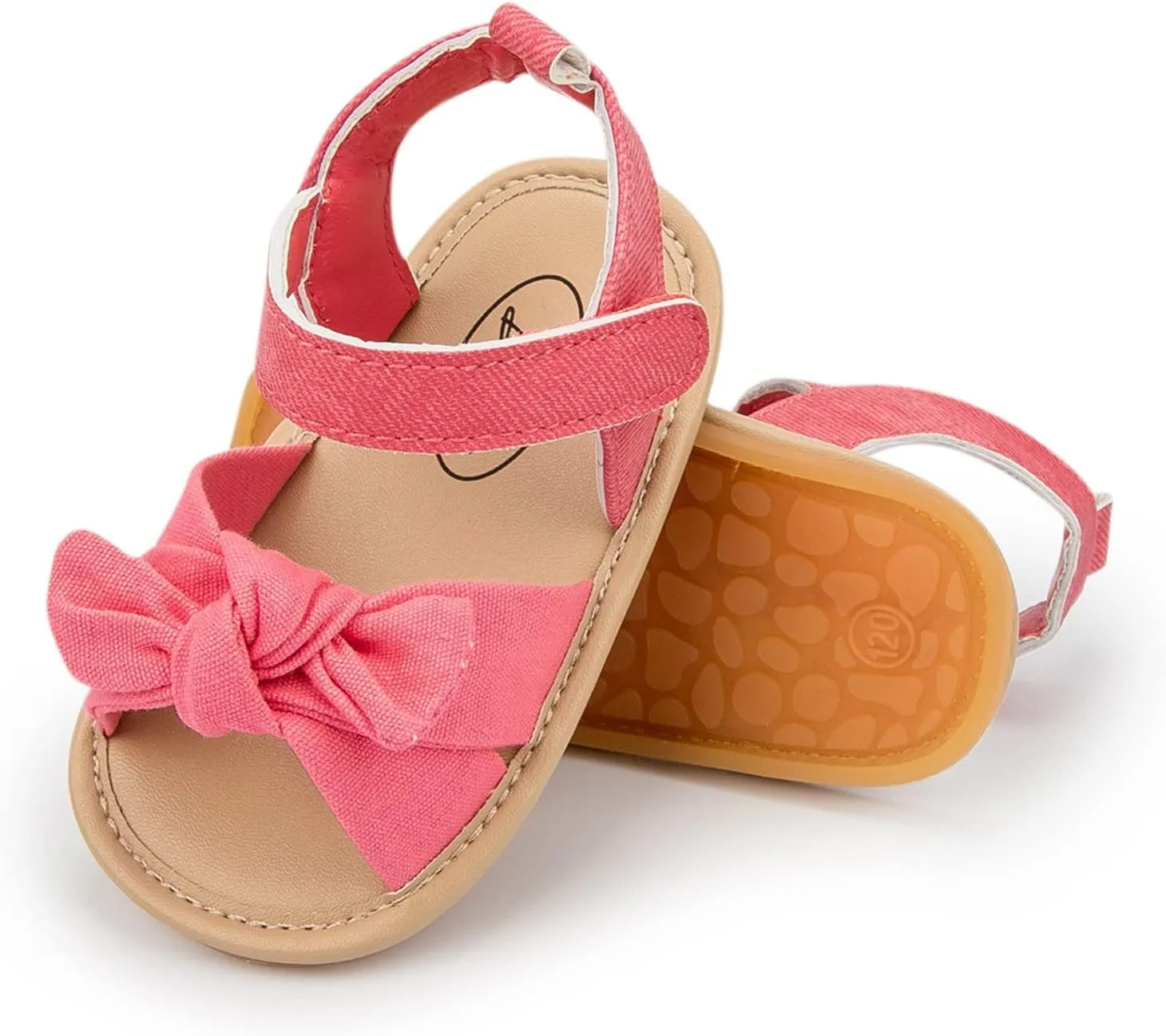 Infant Girls Open Toe Bowknot Shoes First Walkers Shoes Summer Toddler Flat Sandals Soft Sole Baby Shoes (Hot Pink, 12 Infant)