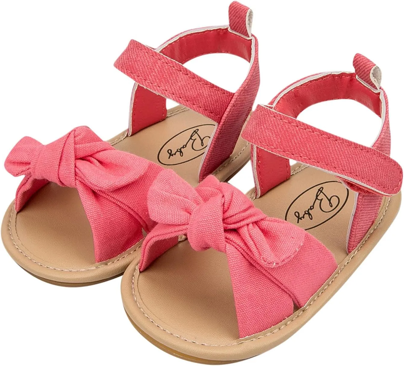 Infant Girls Open Toe Bowknot Shoes First Walkers Shoes Summer Toddler Flat Sandals Soft Sole Baby Shoes (Hot Pink, 12 Infant)