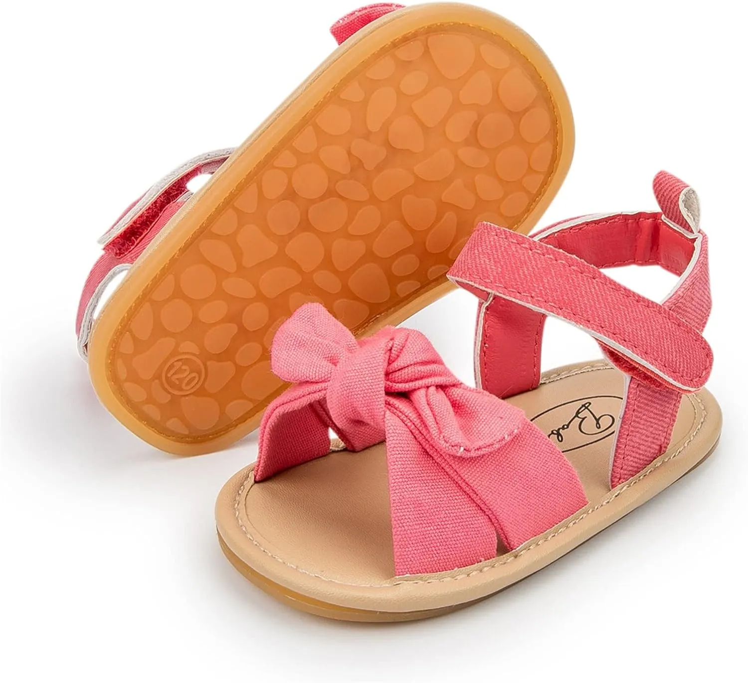 Infant Girls Open Toe Bowknot Shoes First Walkers Shoes Summer Toddler Flat Sandals Soft Sole Baby Shoes (Hot Pink, 12 Infant)