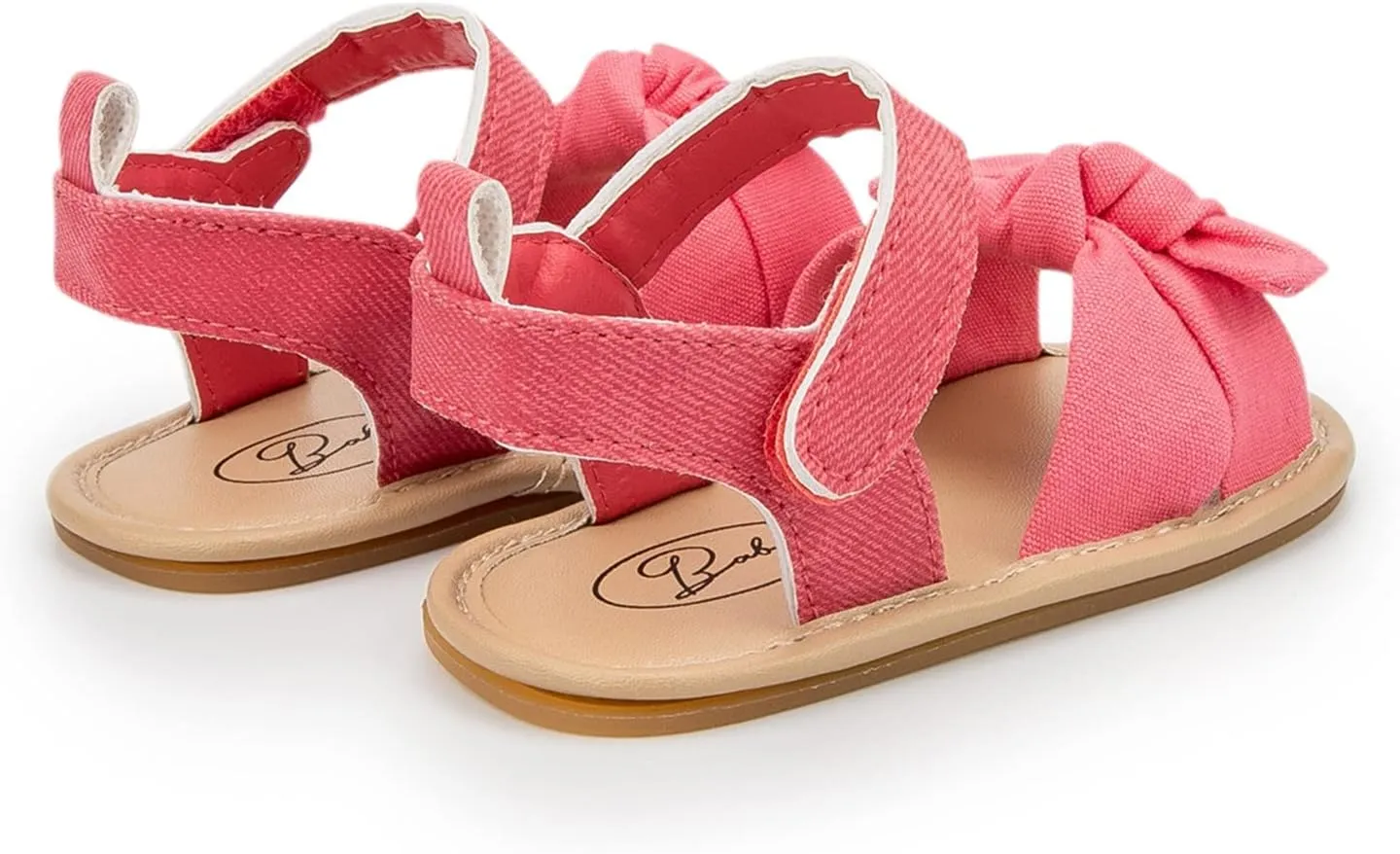 Infant Girls Open Toe Bowknot Shoes First Walkers Shoes Summer Toddler Flat Sandals Soft Sole Baby Shoes (Hot Pink, 12 Infant)