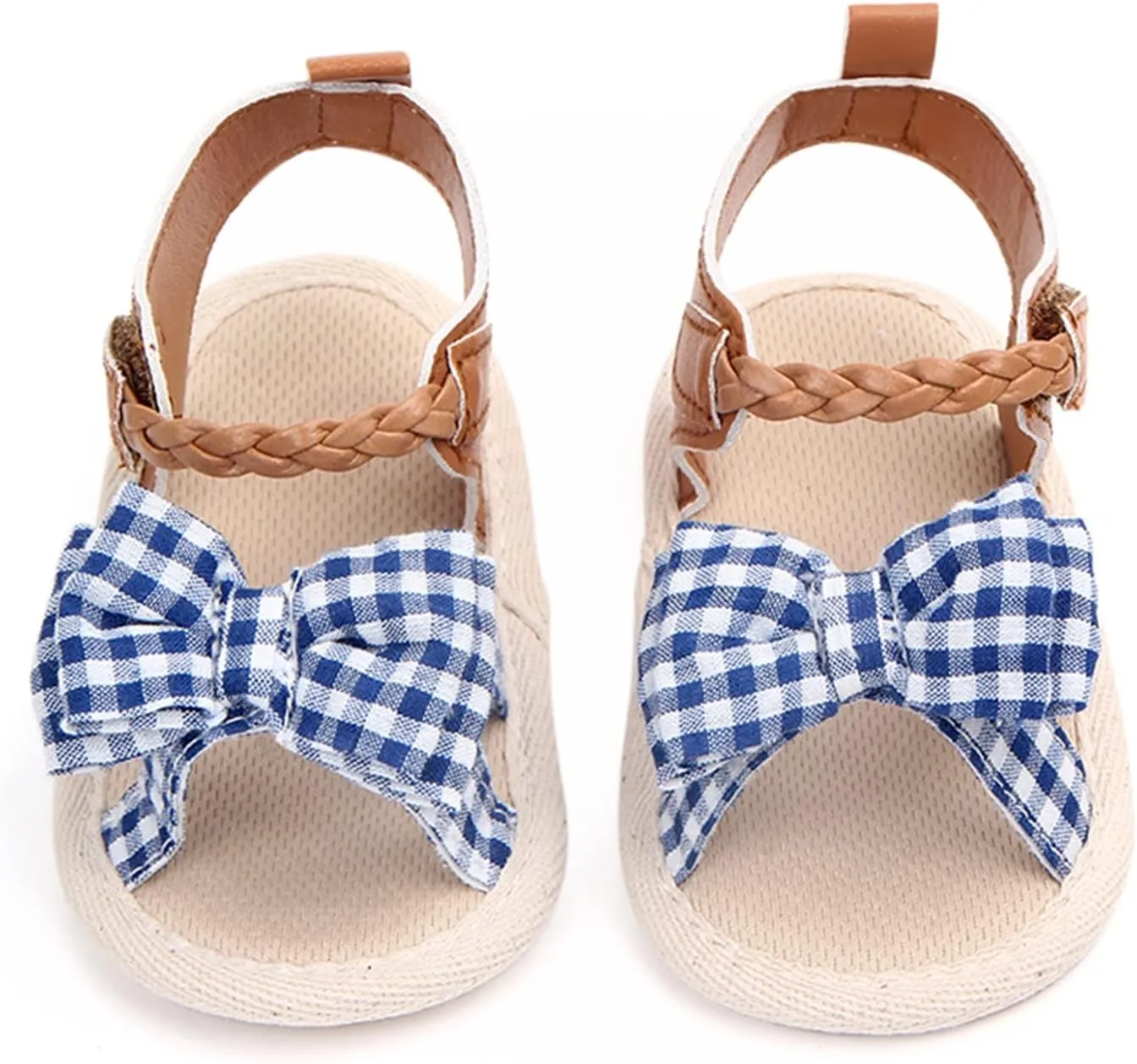 Infant Girls Open Toe Plaid Bowknot Shoes First Walkers Shoes Summer Toddler Flat Sandals Soccer Slippers