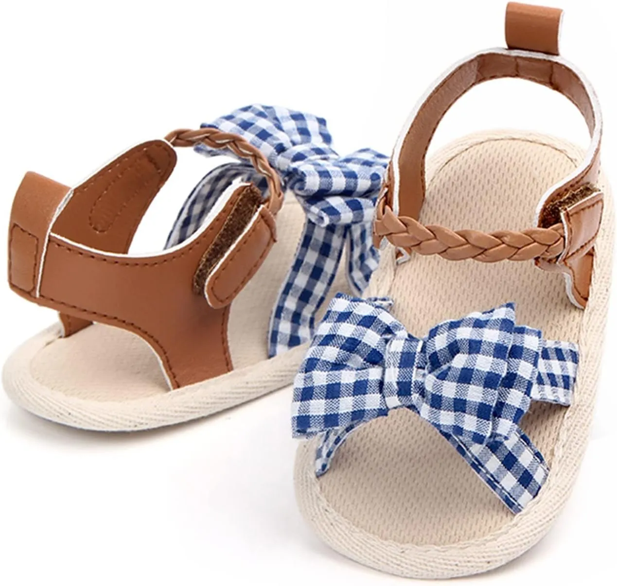 Infant Girls Open Toe Plaid Bowknot Shoes First Walkers Shoes Summer Toddler Flat Sandals Soccer Slippers