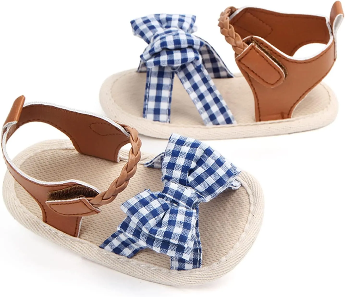 Infant Girls Open Toe Plaid Bowknot Shoes First Walkers Shoes Summer Toddler Flat Sandals Soccer Slippers