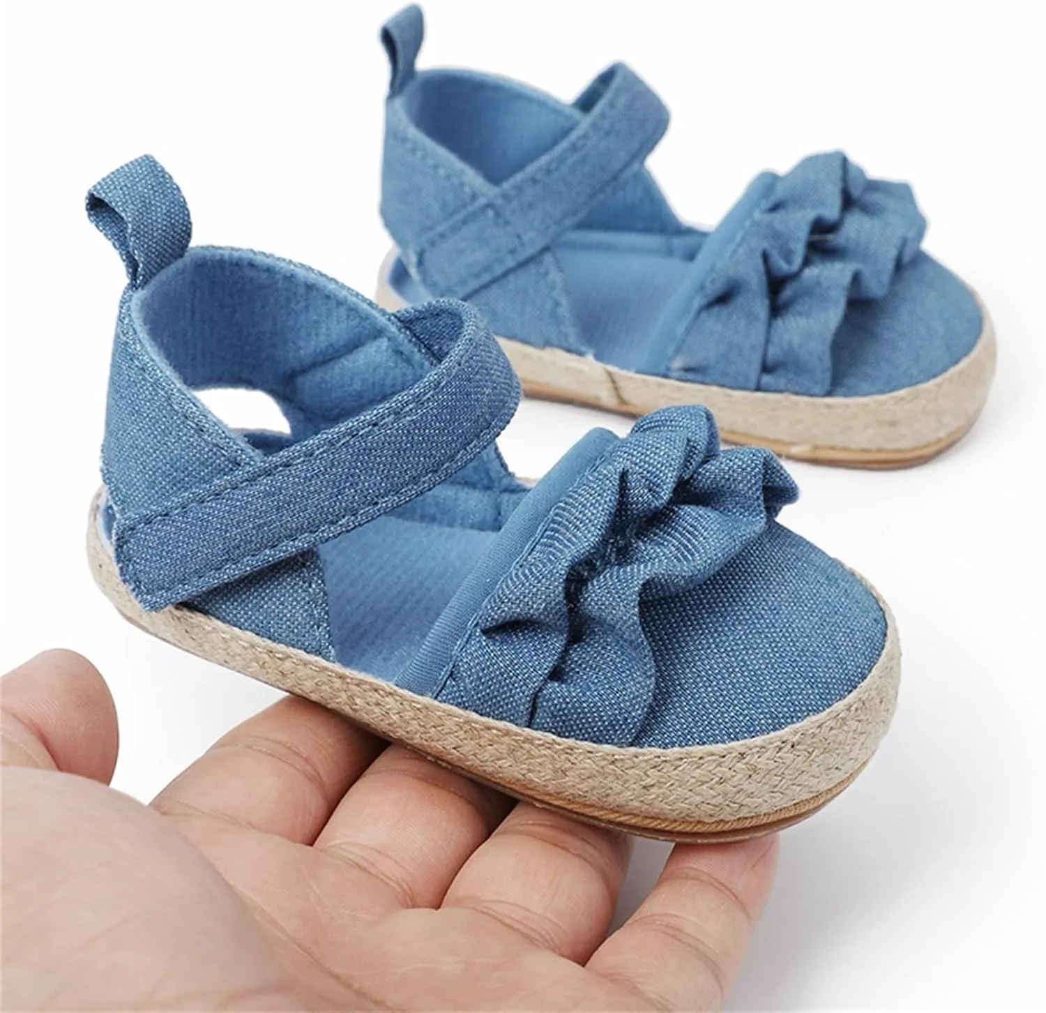 Infant Girls Ruffles Shoes First Walkers Shoes Summer Toddler Flat Sandals 6 Toddler Sandals (Blue, 6-12 Months)