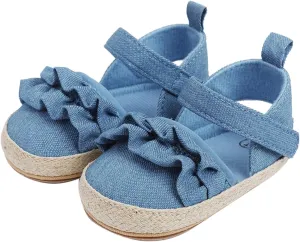 Infant Girls Ruffles Shoes First Walkers Shoes Summer Toddler Flat Sandals 6 Toddler Sandals (Blue, 6-12 Months)