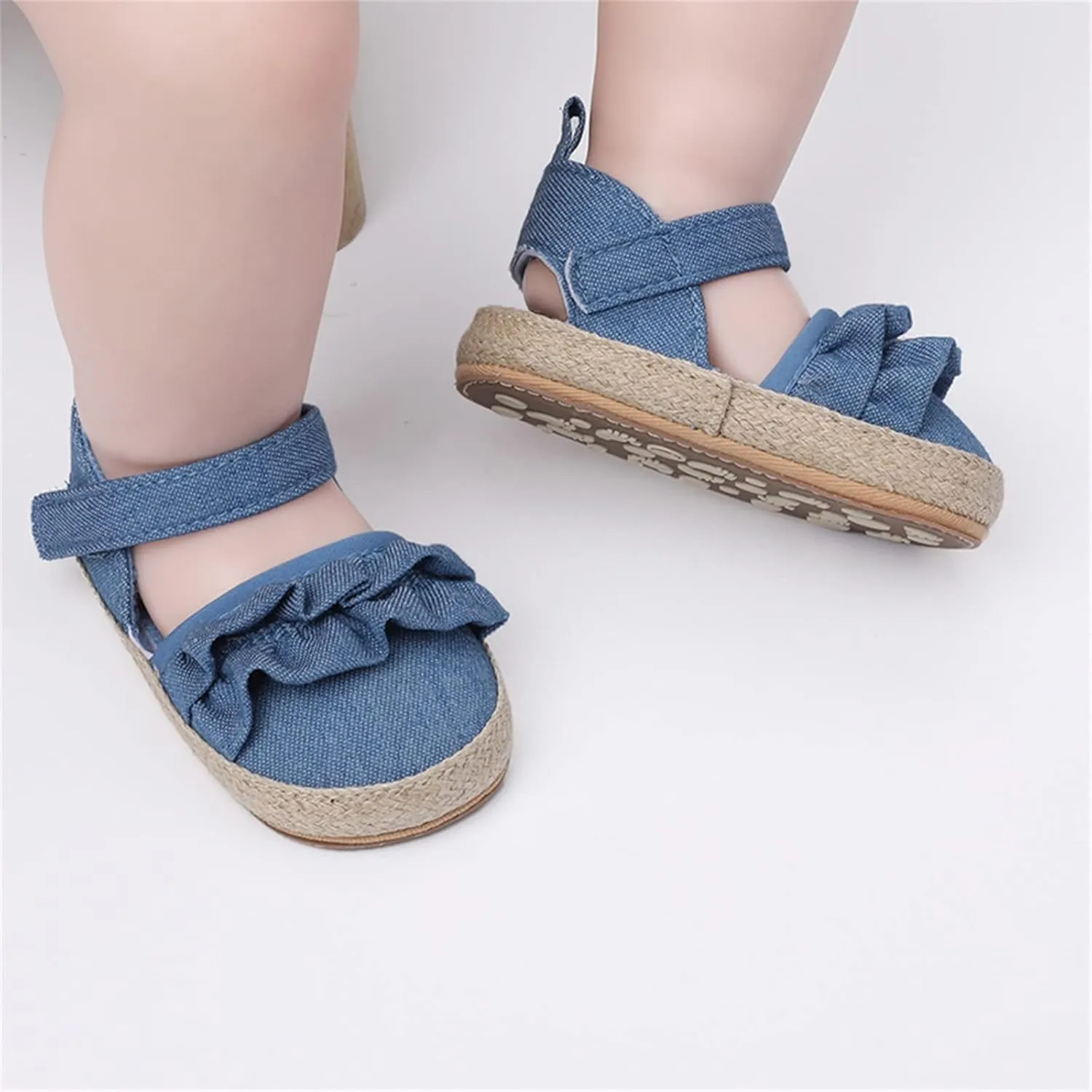 Infant Girls Ruffles Shoes First Walkers Shoes Summer Toddler Flat Sandals 6 Toddler Sandals (Blue, 6-12 Months)