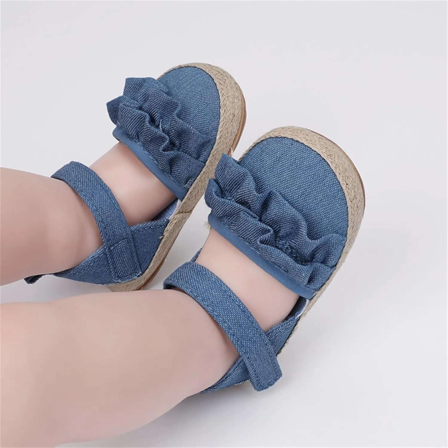 Infant Girls Ruffles Shoes First Walkers Shoes Summer Toddler Flat Sandals 6 Toddler Sandals (Blue, 6-12 Months)