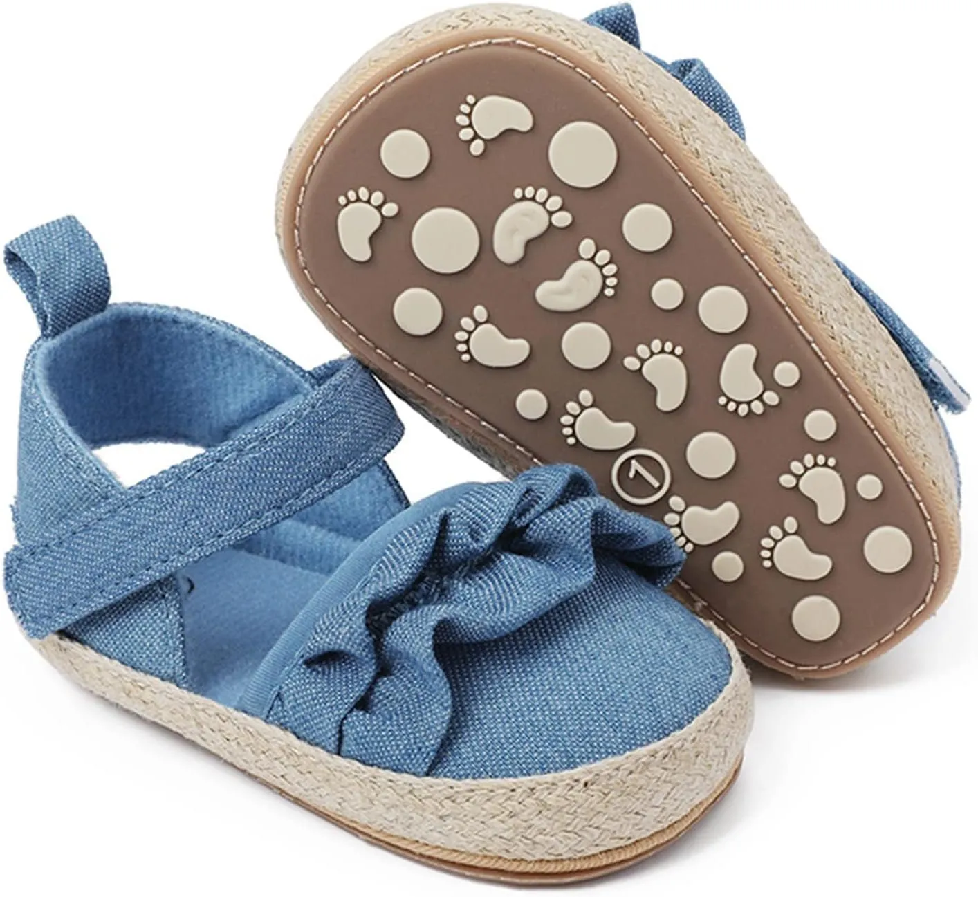 Infant Girls Ruffles Shoes First Walkers Shoes Summer Toddler Flat Sandals 6 Toddler Sandals (Blue, 6-12 Months)