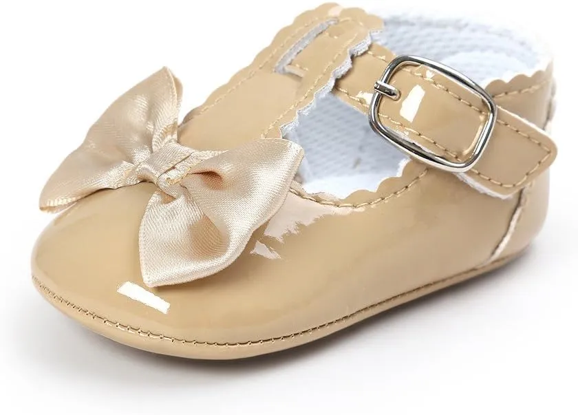 Infant Girls Soft Sole Bowknot Princess Wedding Dress Mary Jane lats Newborn Light Baby Sneaker Shoes (Khaki, 11/1)