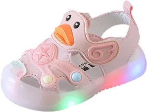 Infant Kids Light Up Cute LED Close Toe Sandals Toddler Baby Duck Summer Casual Shoes Soft Sole Non Slip Glitter Flats
