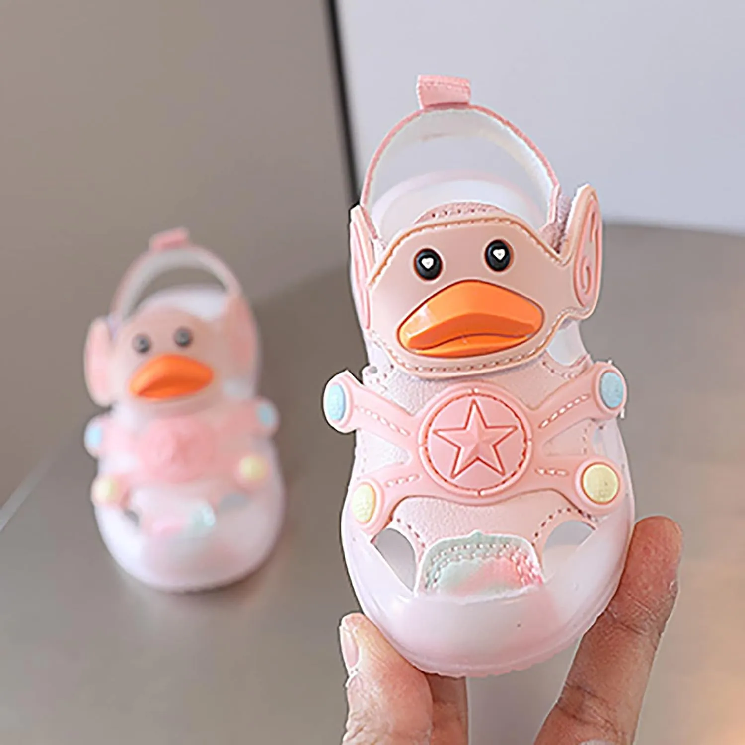 Infant Kids Light Up Cute LED Close Toe Sandals Toddler Baby Duck Summer Casual Shoes Soft Sole Non Slip Glitter Flats