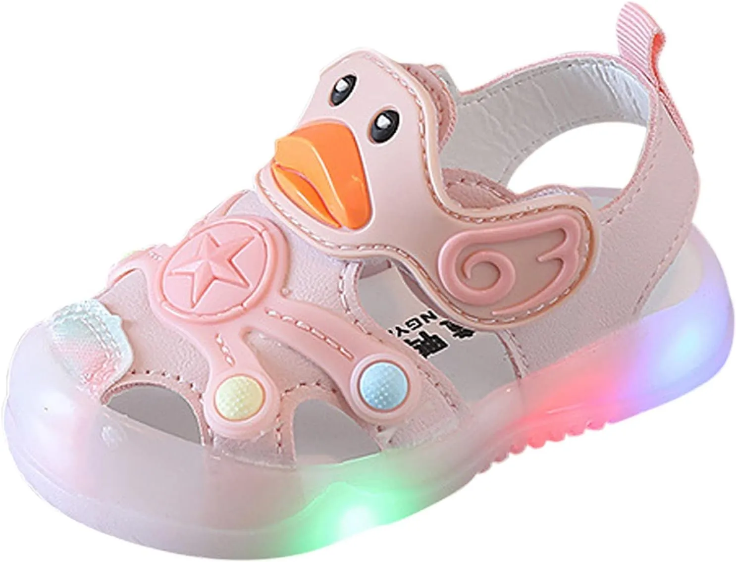 Infant Kids Light Up Cute LED Close Toe Sandals Toddler Baby Duck Summer Casual Shoes Soft Sole Non Slip Glitter Flats