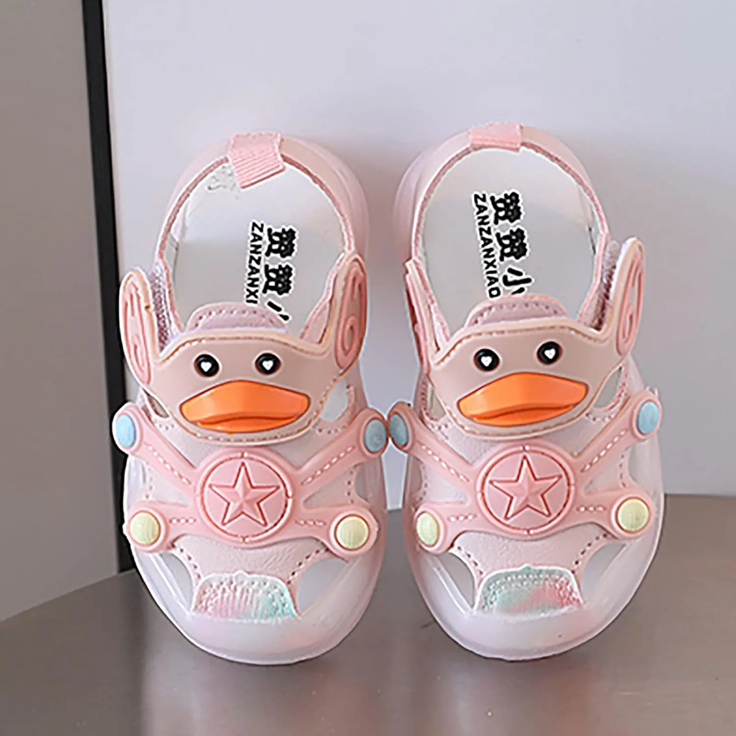 Infant Kids Light Up Cute LED Close Toe Sandals Toddler Baby Duck Summer Casual Shoes Soft Sole Non Slip Glitter Flats