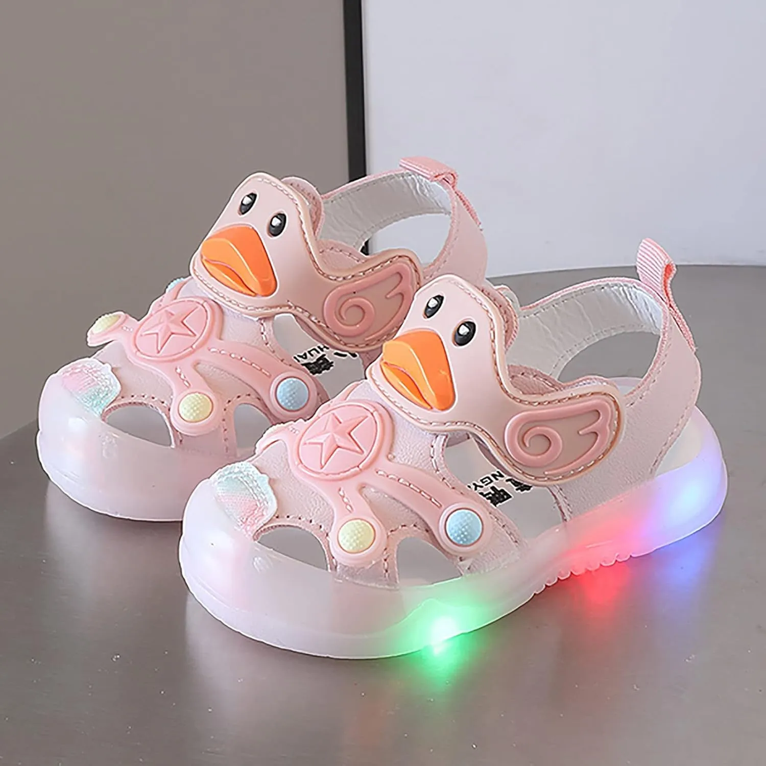 Infant Kids Light Up Cute LED Close Toe Sandals Toddler Baby Duck Summer Casual Shoes Soft Sole Non Slip Glitter Flats
