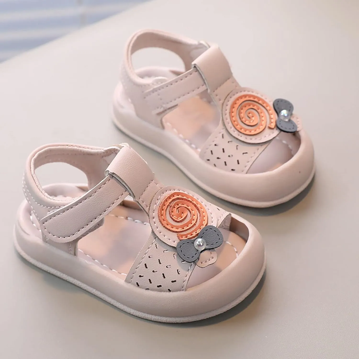 Infant Newborn Baby Girl Closed-Toe Sandals Breathable Comfortable Cute Lollipop Beach Soft Sole Water Shoes