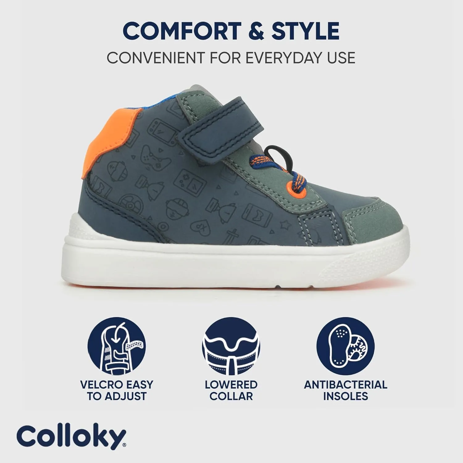 Infant Sneakers for Boys - Lightweight Shoes with Soft Soles & Adjustable Strap, Arch Support & Breathable Design - Washable Shoes