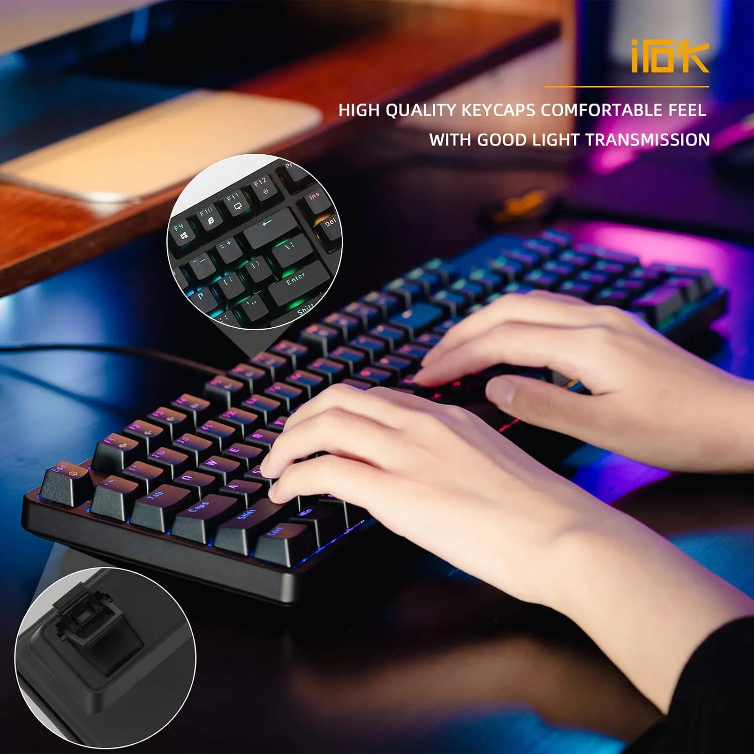 IROK FE87/104 RGB Mechanical Keyboard, Hot Swappable Gaming Keyboard, Customizable Backlit, Magnet Upper Cover Type-C Wired Keyboard for Mac Windows-Black/Brown Switch