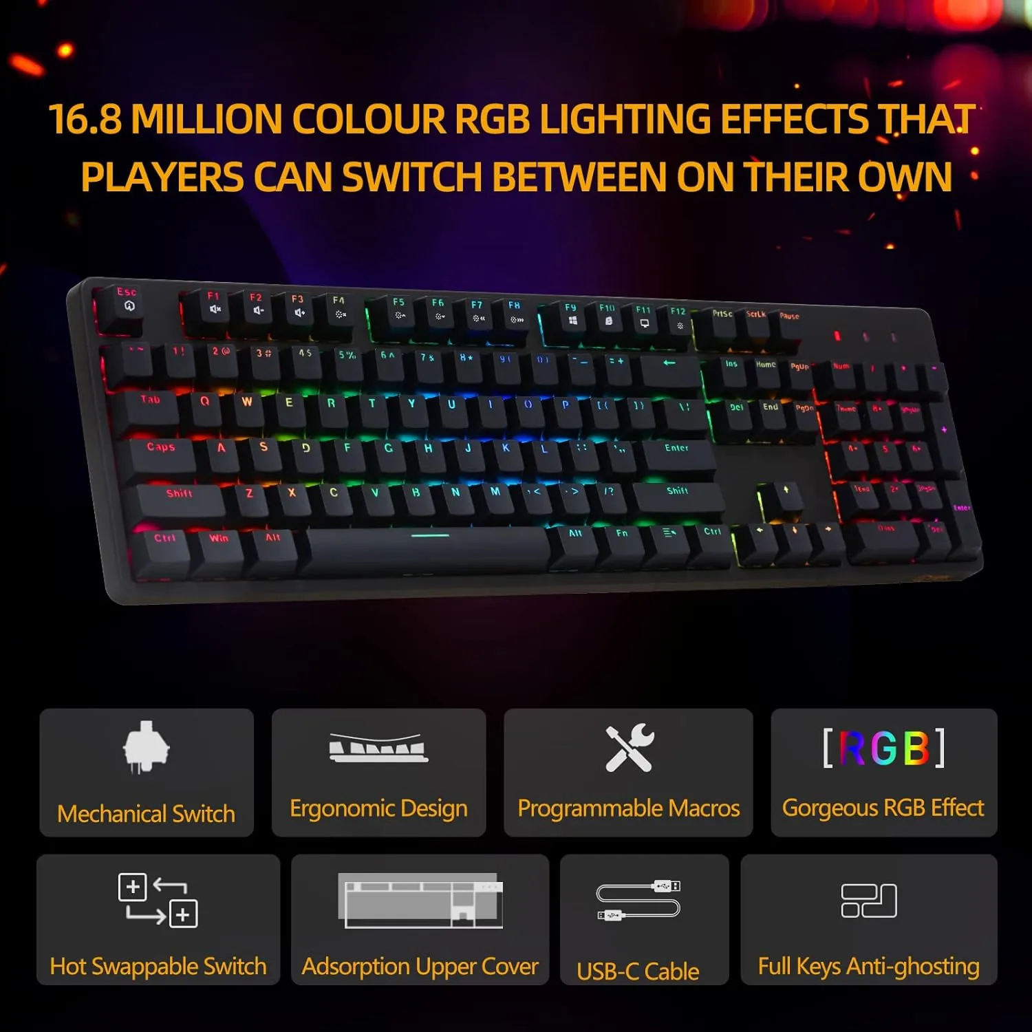 IROK FE87/104 RGB Mechanical Keyboard, Hot Swappable Gaming Keyboard, Customizable Backlit, Magnet Upper Cover Type-C Wired Keyboard for Mac Windows-Black/Brown Switch