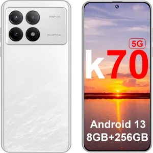K70 5G Android Phones 2024 Android 13 Cell Phones 6.8" HD Screen 8GB 256GB 8-Core Android Phones 6200mAh Battery Standby 24MP 50MP Camera 5G Dual SIM Unlocked Smartphones(White)