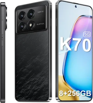 K70 5G Unlocked Phones 8GB 256GB 8-Core Android Phones 2024 Android 13 Cell Phones 6.7" HD Screen 24MP 50MP Camera 6200mAh Battery Standby 5G Dual SIM Smartphones(Graphite Black)