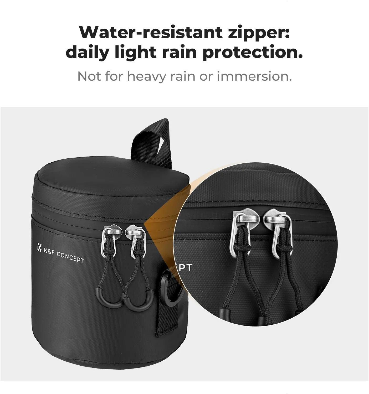 K&F Concept Camera Lens Pouch Case, Waterproof Zipper Protective Bag, Shockproof All-round Carry Bag for DSLR SLR Lens Size Below 2.9" x 4.5" (D x H)
